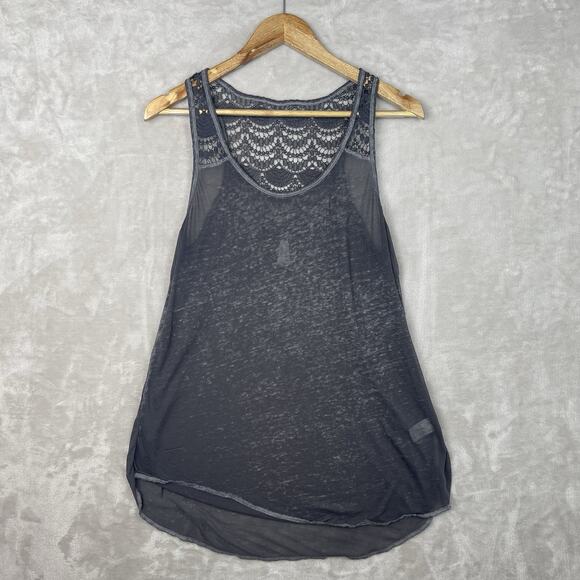 Mudd Sleeveless Tank Top Size L Boho Semi Sheer Lace Elena Gilbert Y2K *flaw* - Picture 1 of 14